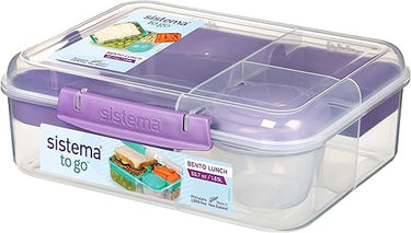 Sistema TO GO fiambrera bento | Fiambrera con tarrina para yogur o fruta | 1,65 l | Sin BPA | Morado bruma